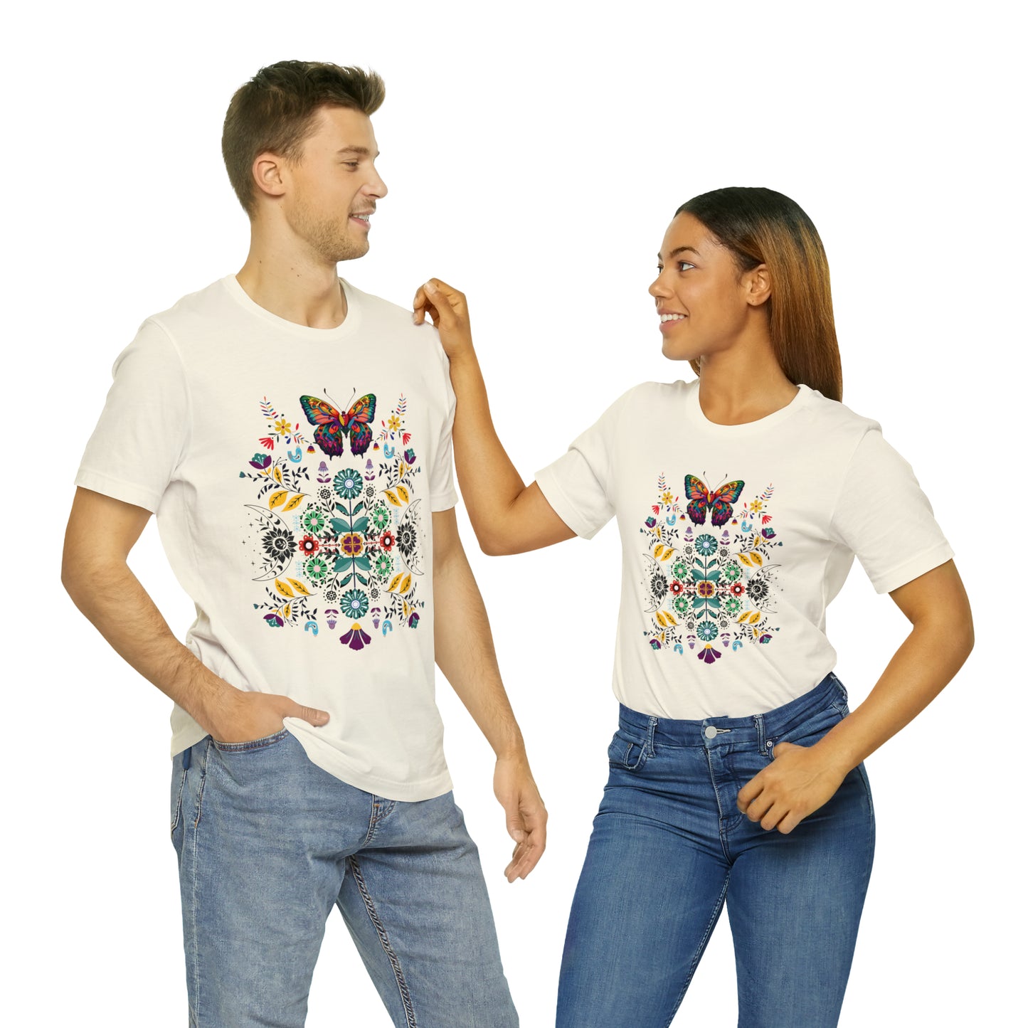 Celestial Folk art butterfly Unisex Jersey Short Sleeve Tee