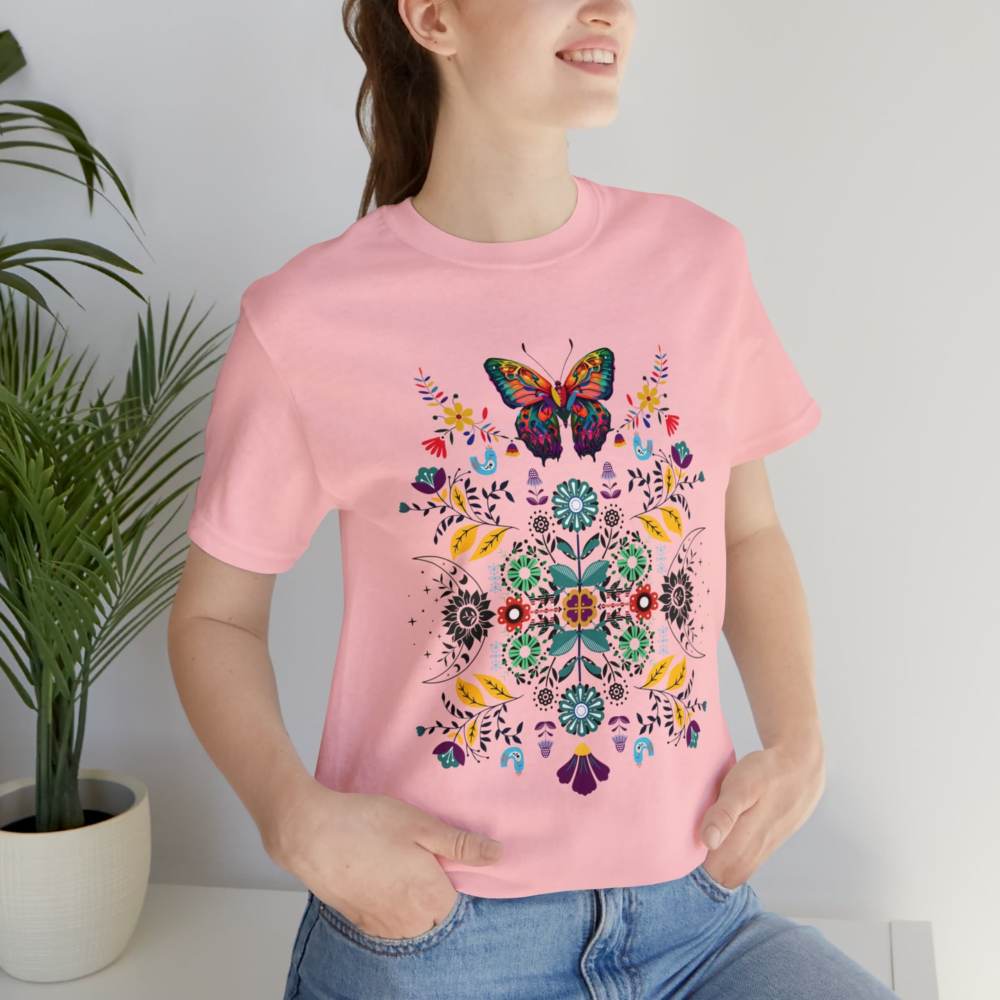 Celestial Folk art butterfly Unisex Jersey Short Sleeve Tee