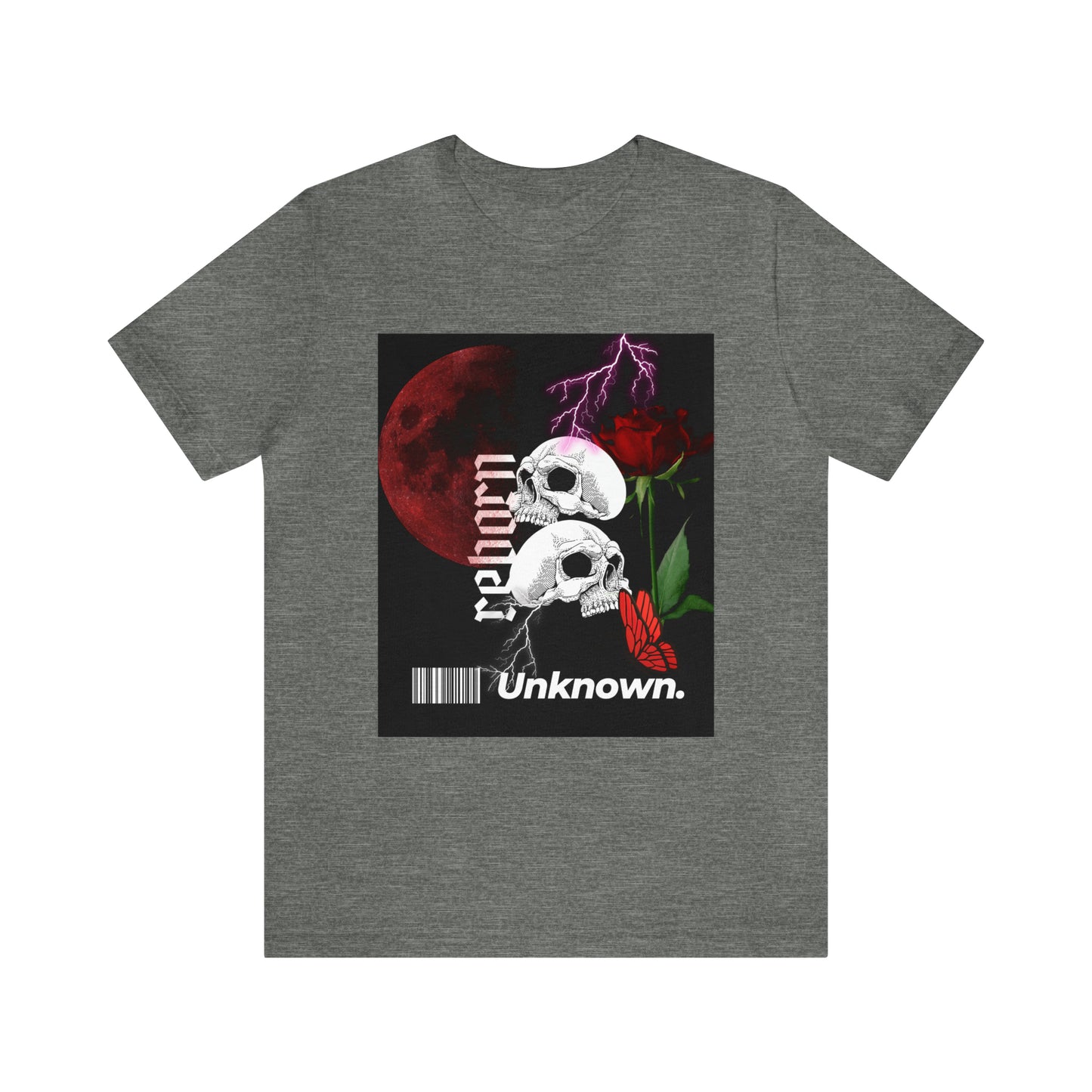 Reborn skull with red rose Unisex Jersey Short Sleeve Tee