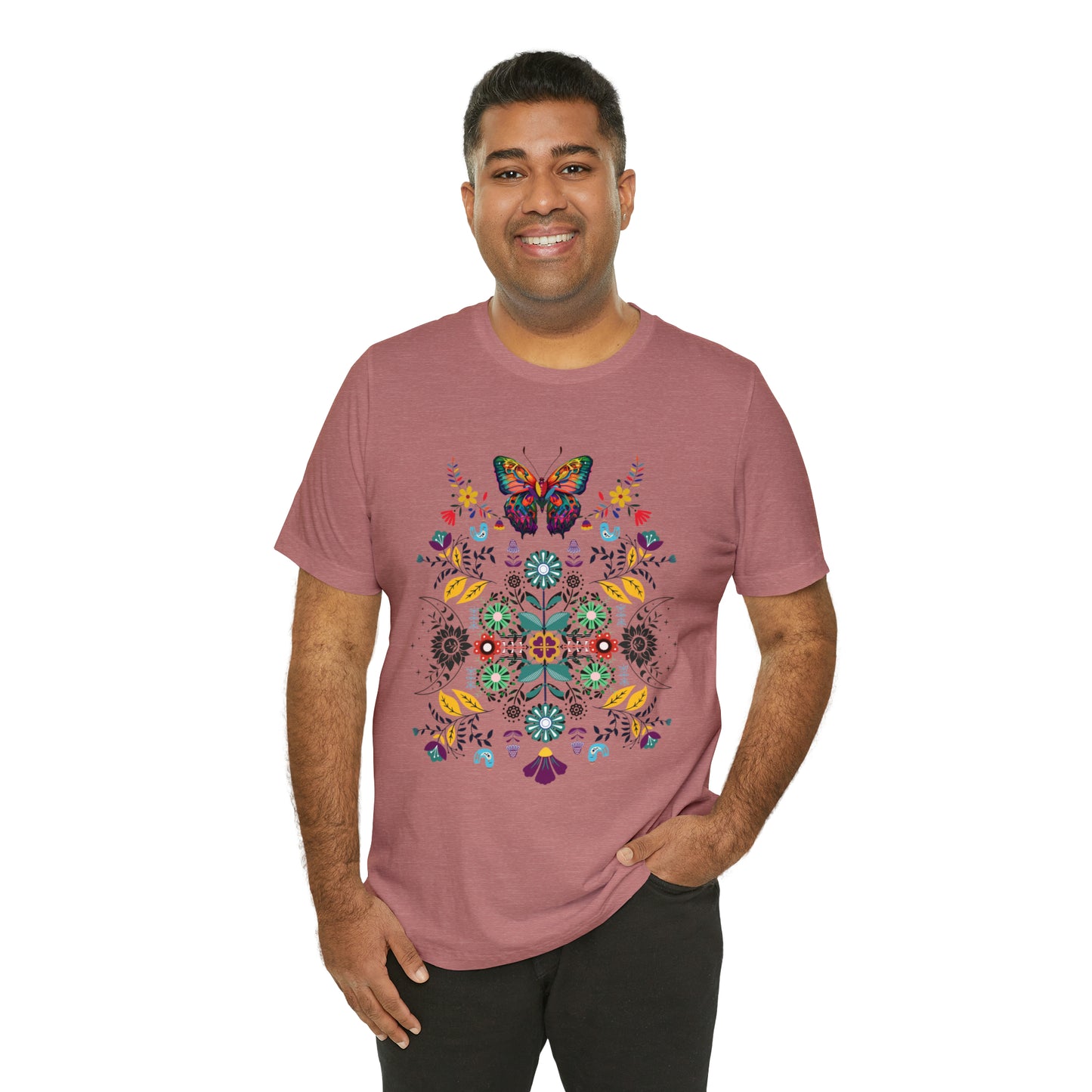 Celestial Folk art butterfly Unisex Jersey Short Sleeve Tee