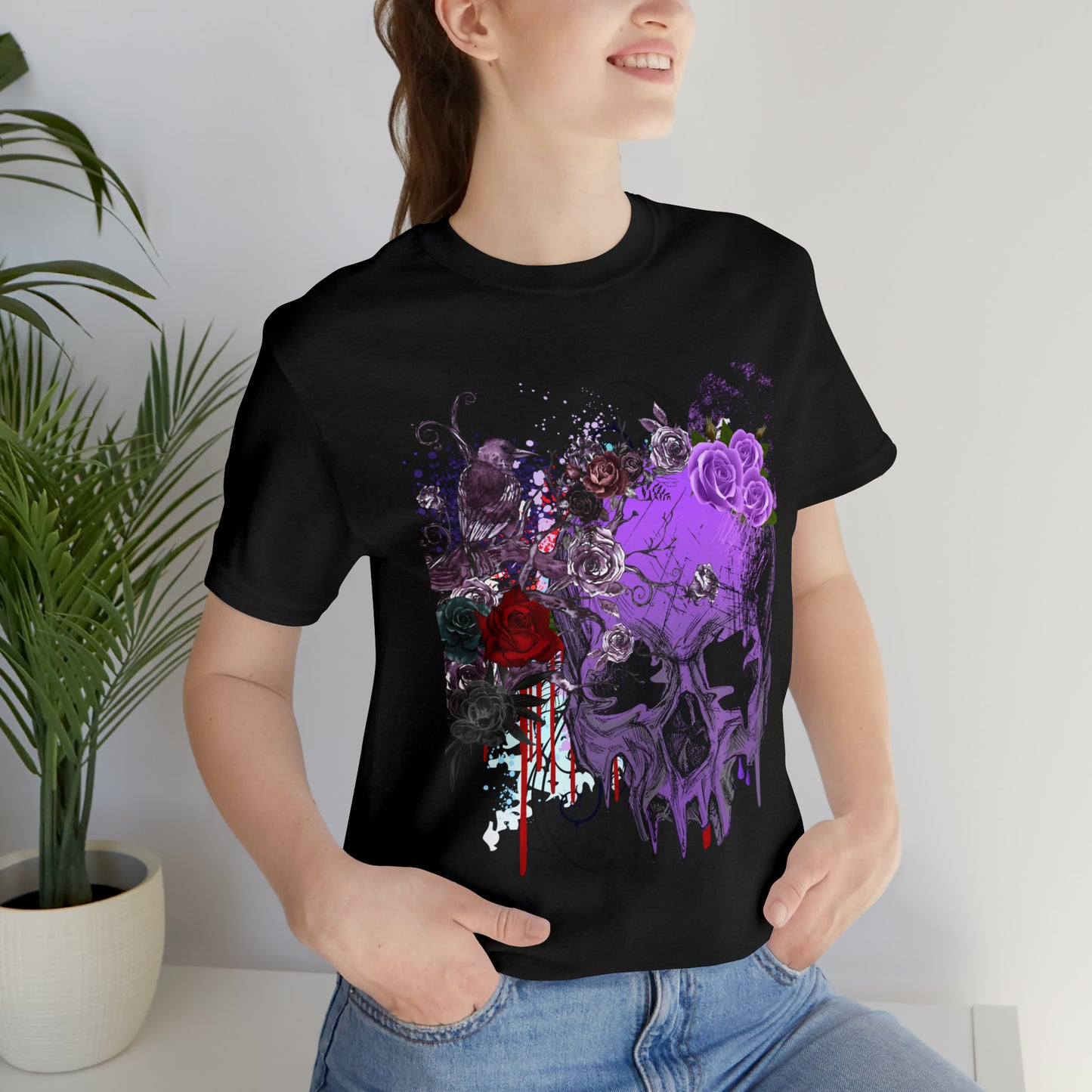 Halloween skull purple Unisex Jersey Short Sleeve Tee