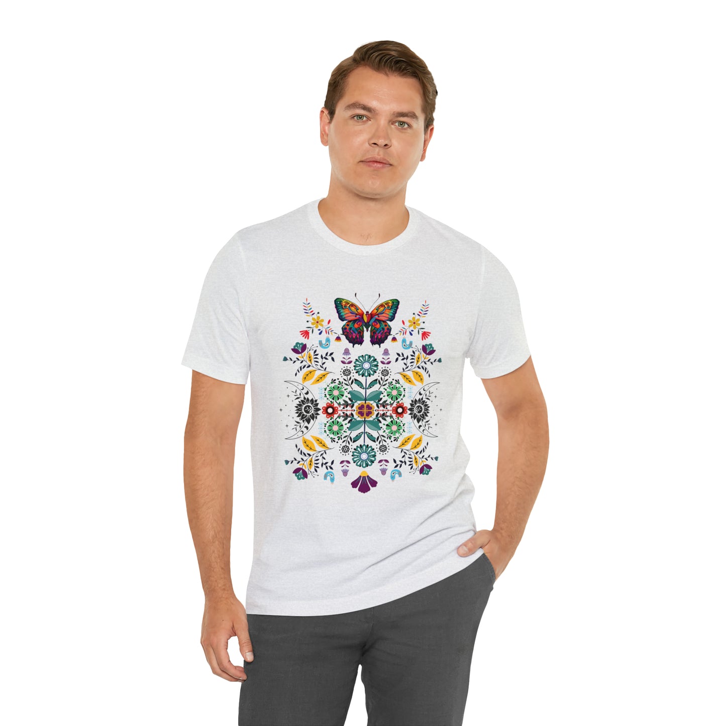 Celestial Folk art butterfly Unisex Jersey Short Sleeve Tee