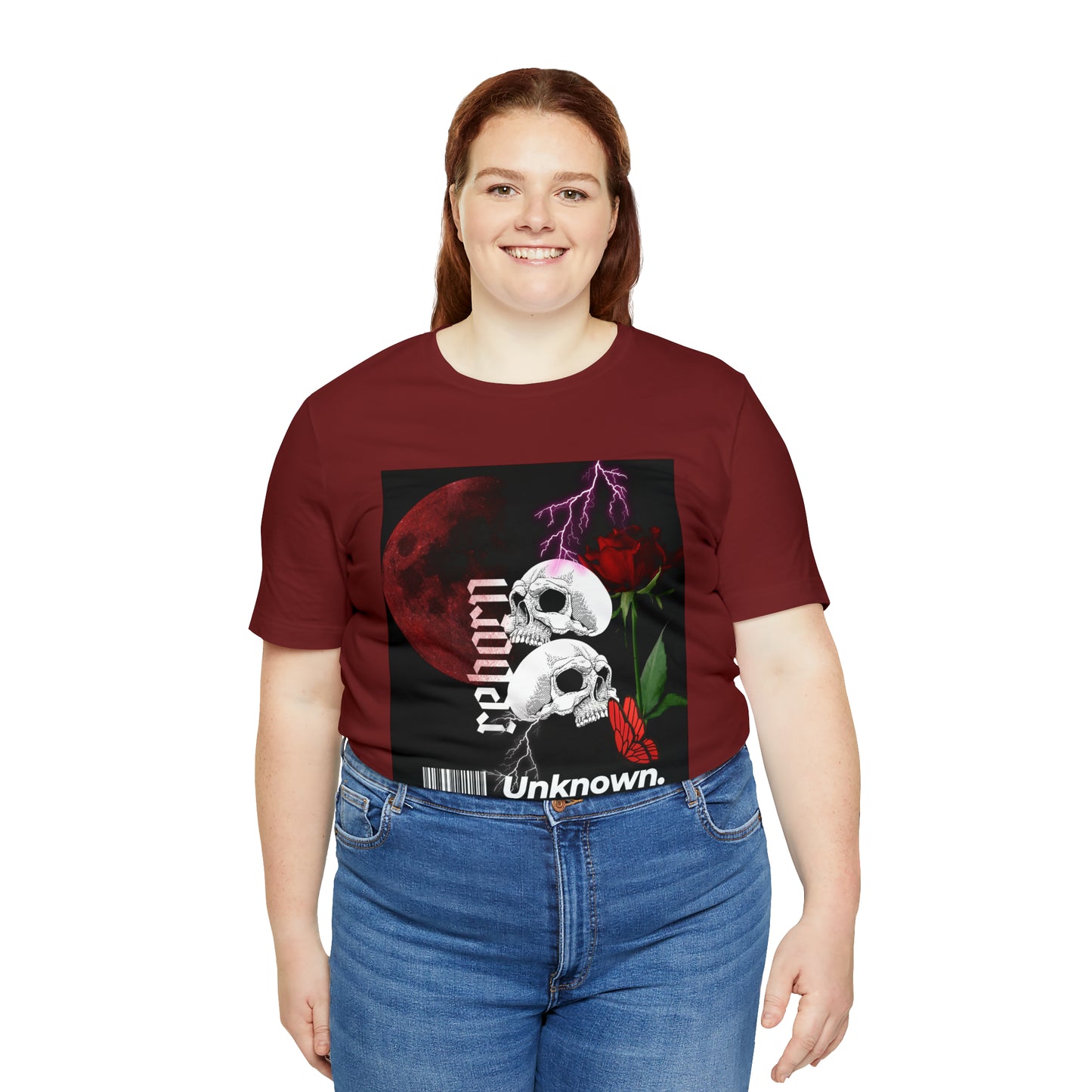 Reborn skull with red rose Unisex Jersey Short Sleeve Tee