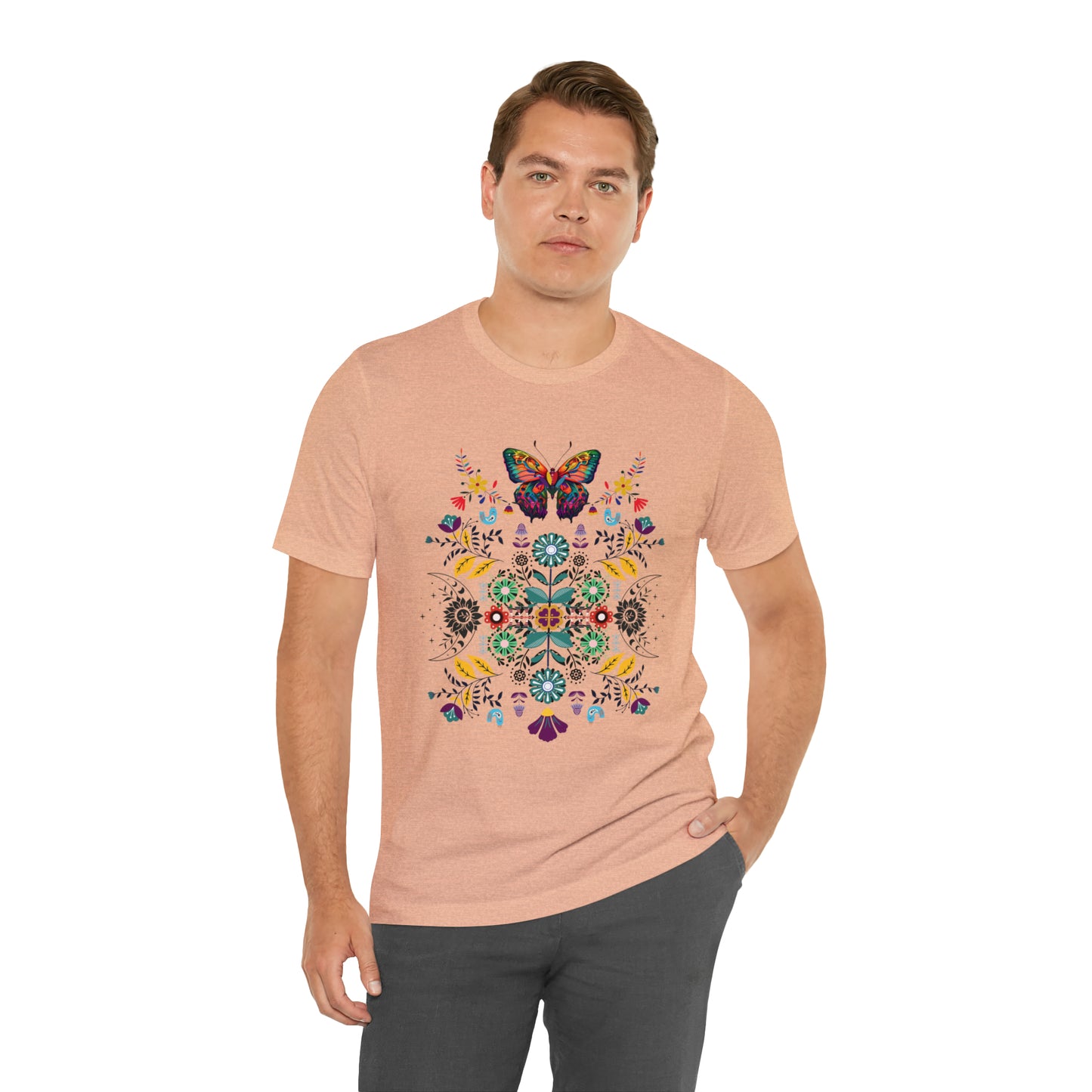 Celestial Folk art butterfly Unisex Jersey Short Sleeve Tee