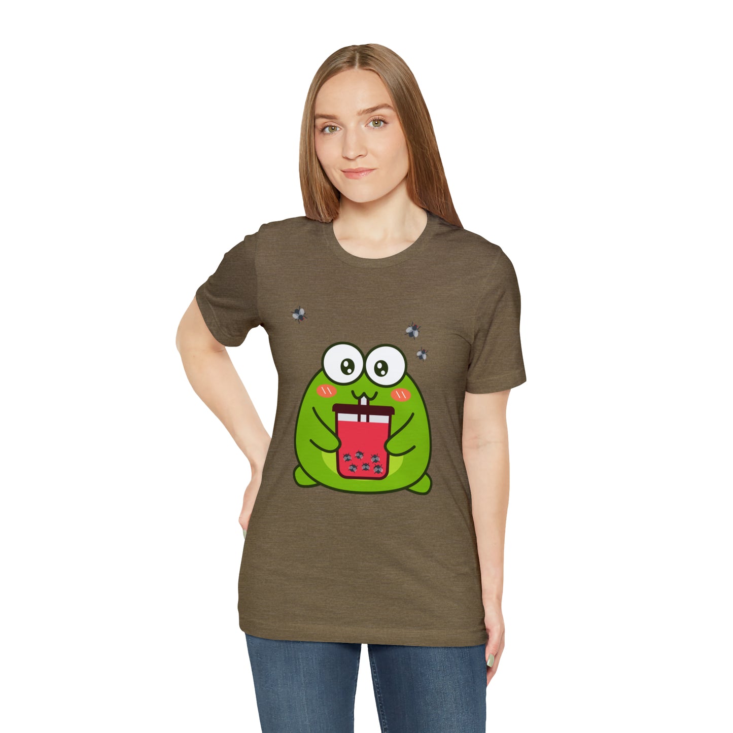 Frog loves boba tea Unisex Jersey Short Sleeve Tee