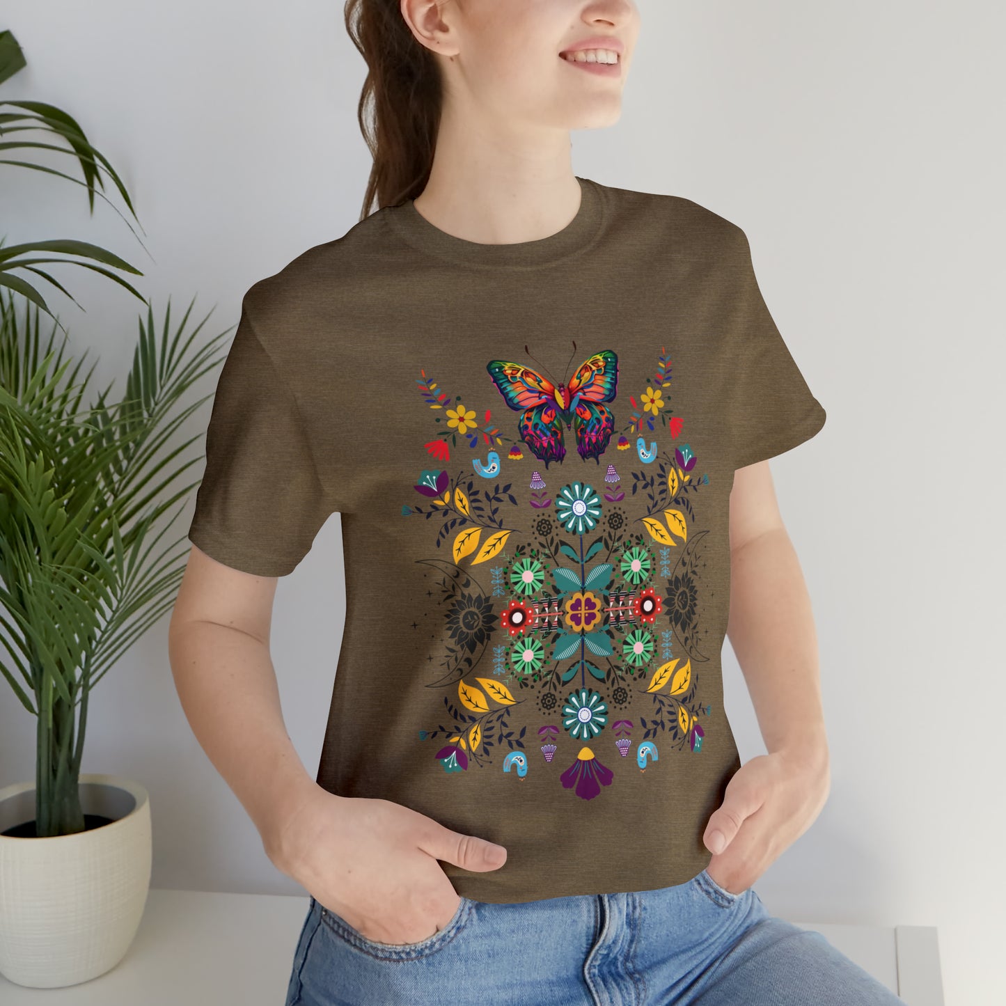 Celestial Folk art butterfly Unisex Jersey Short Sleeve Tee