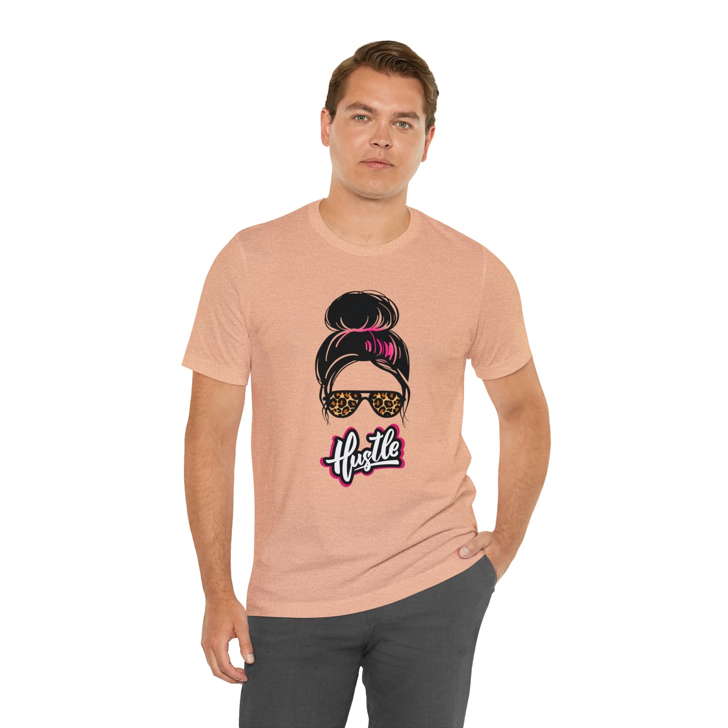 Hustle messy bun pink Unisex Jersey Short Sleeve Tee