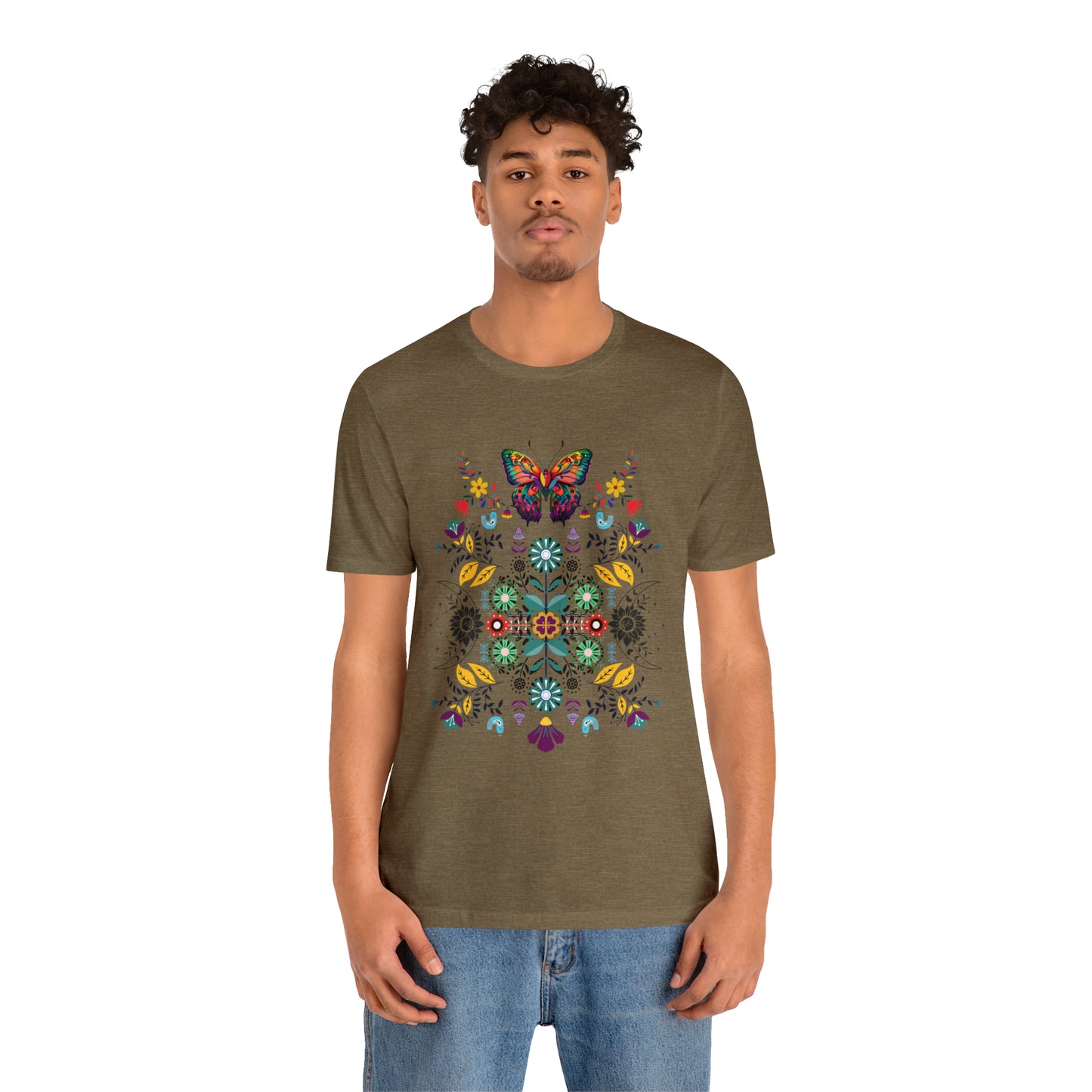 Celestial Folk art butterfly Unisex Jersey Short Sleeve Tee