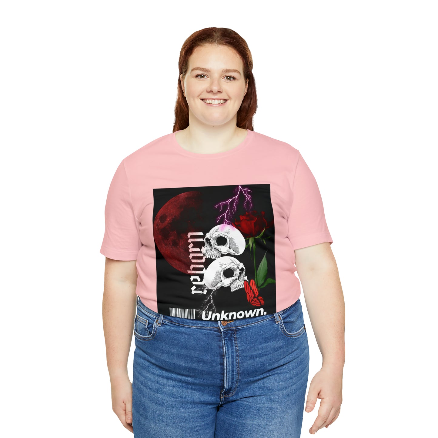 Reborn skull with red rose Unisex Jersey Short Sleeve Tee