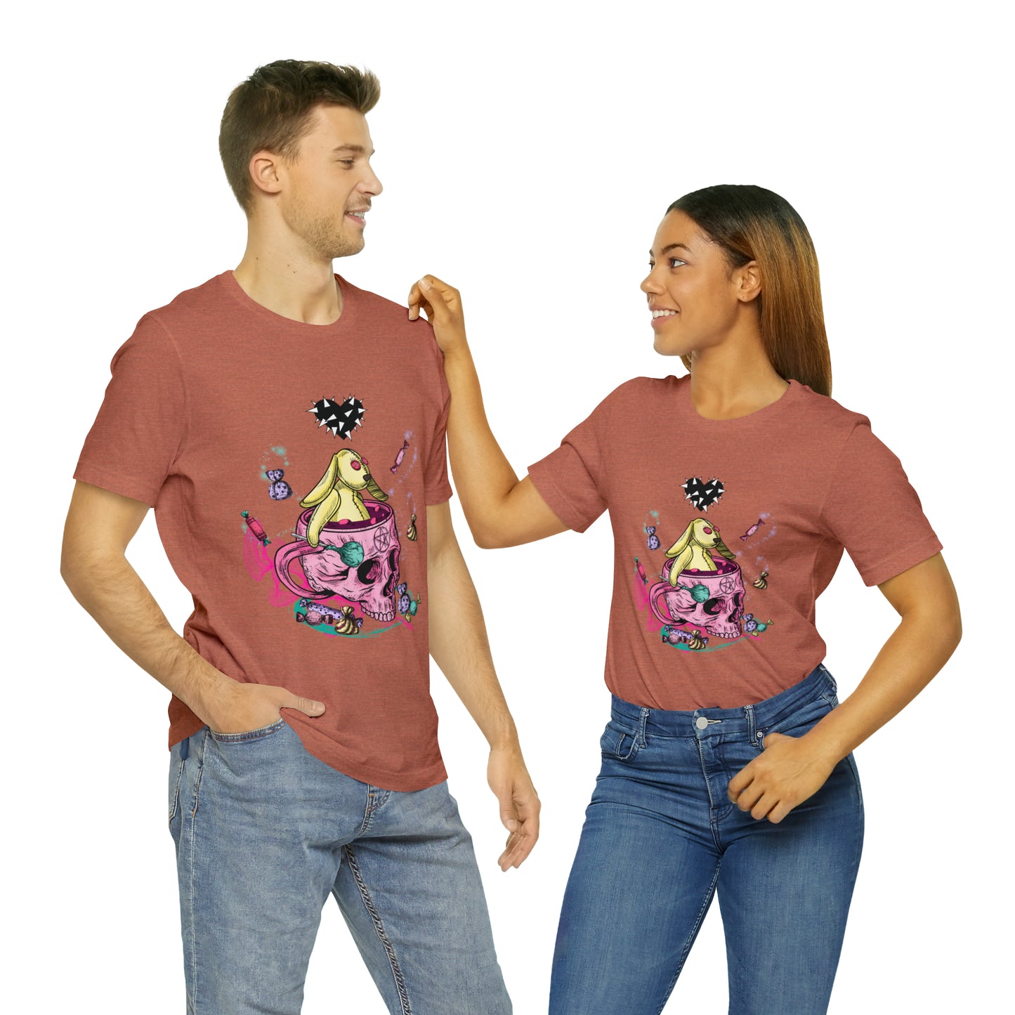 Halloween skull and bunny Unisex Jersey Short Sleeve Tee