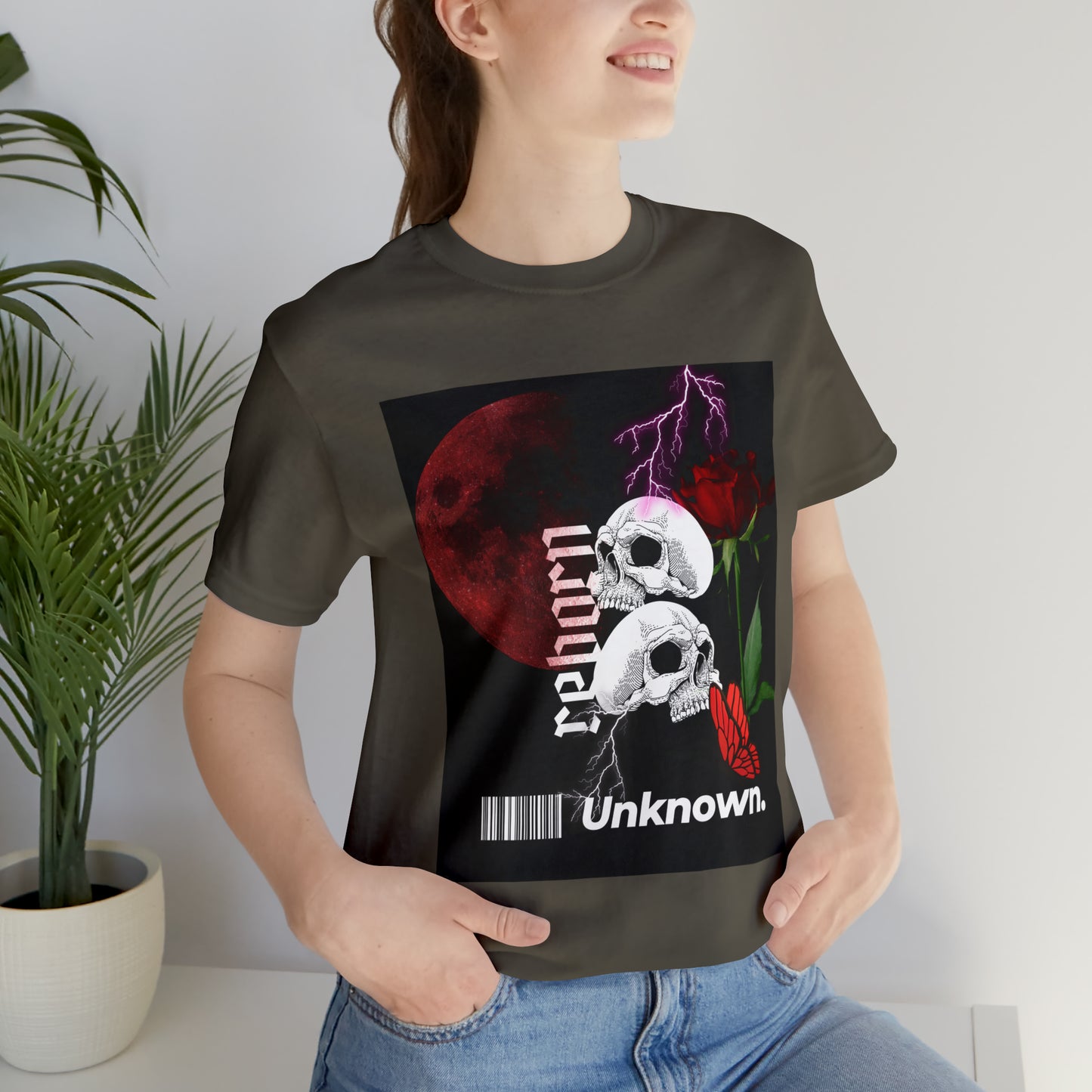 Reborn skull with red rose Unisex Jersey Short Sleeve Tee