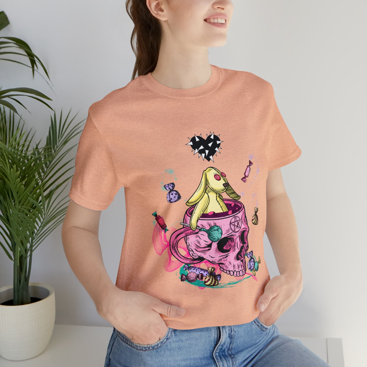 Halloween skull and bunny Unisex Jersey Short Sleeve Tee