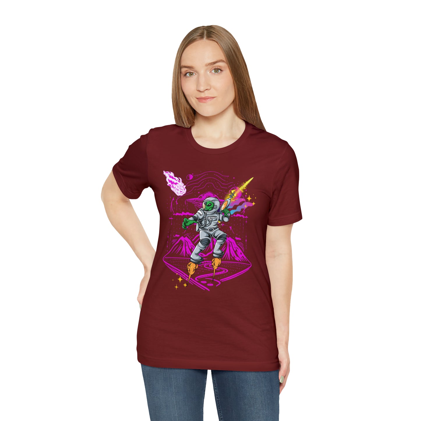 Alien and ray gun Unisex Jersey Short Sleeve Tee