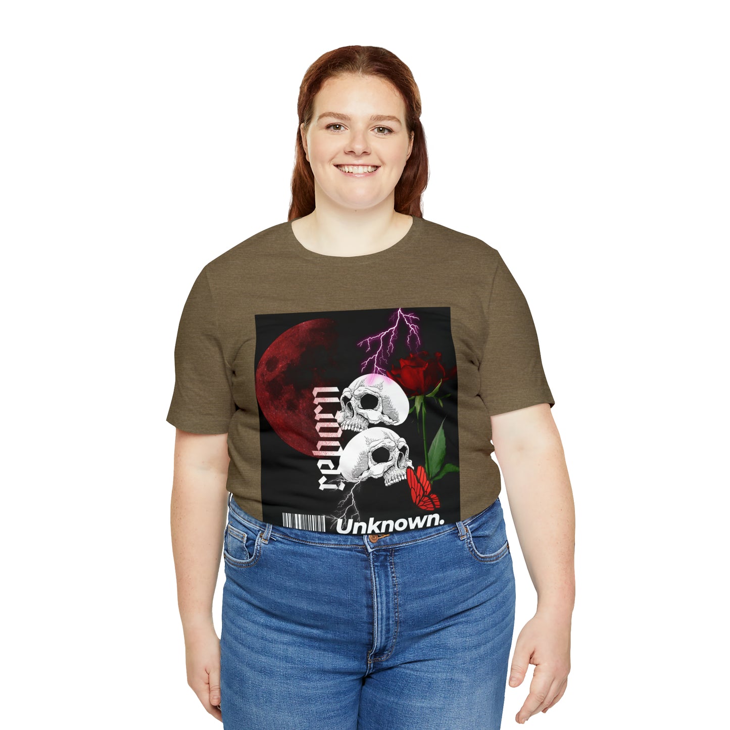 Reborn skull with red rose Unisex Jersey Short Sleeve Tee