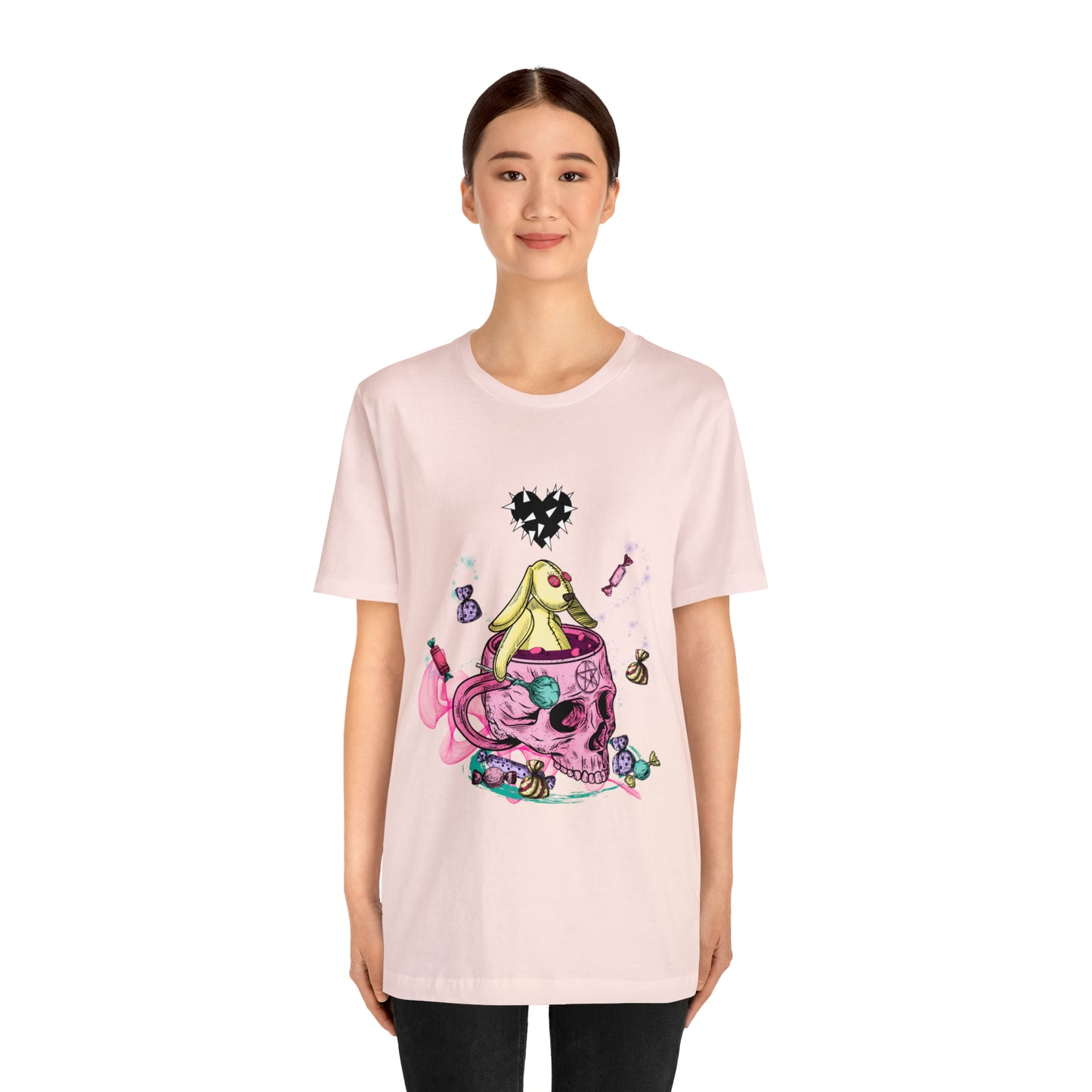 Halloween skull and bunny Unisex Jersey Short Sleeve Tee