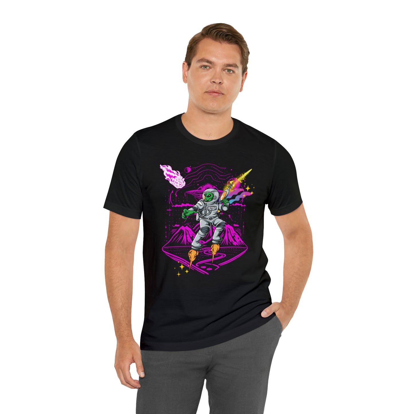 Alien and ray gun Unisex Jersey Short Sleeve Tee