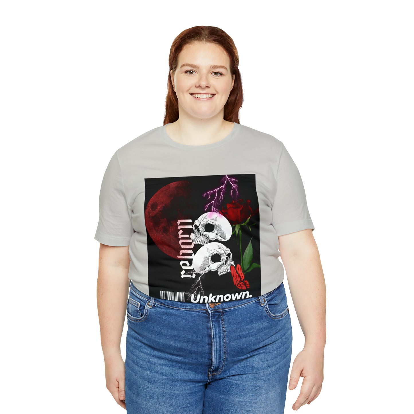 Reborn skull with red rose Unisex Jersey Short Sleeve Tee