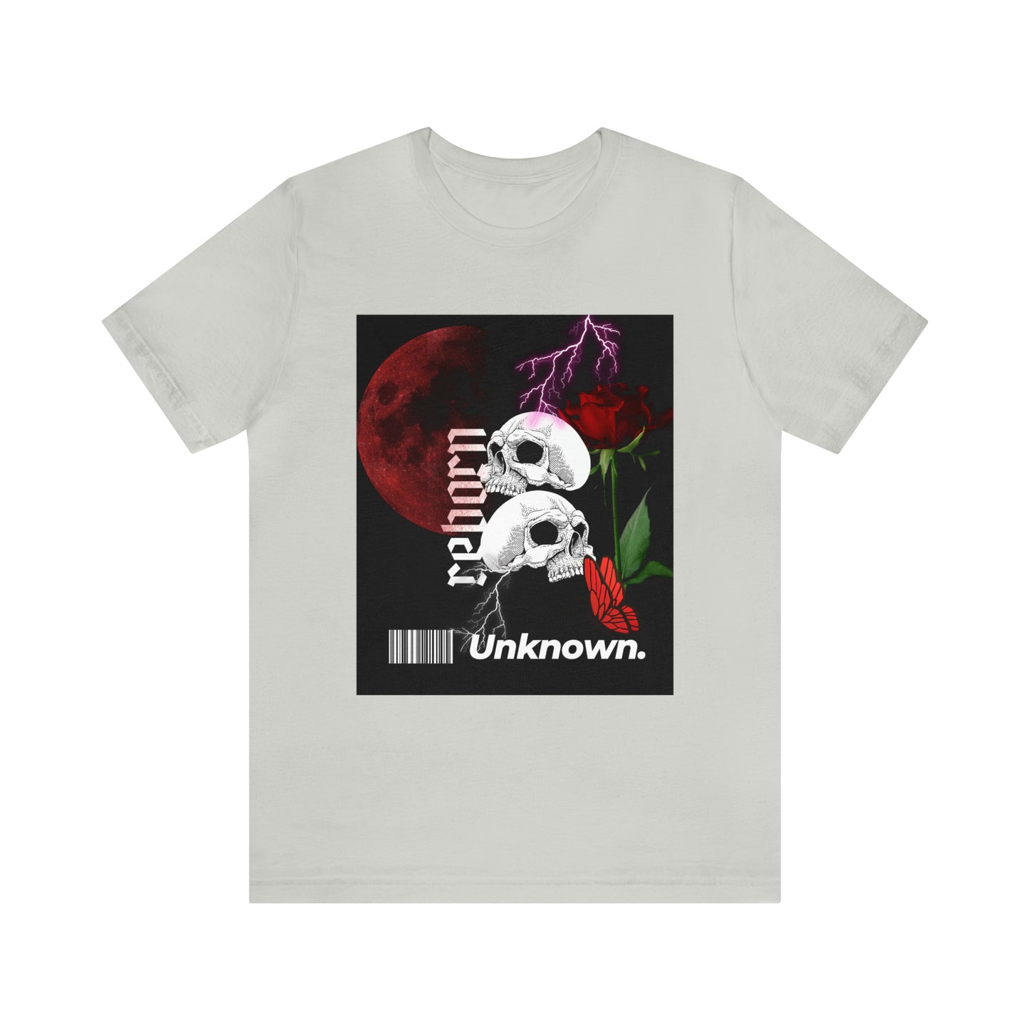 Reborn skull with red rose Unisex Jersey Short Sleeve Tee