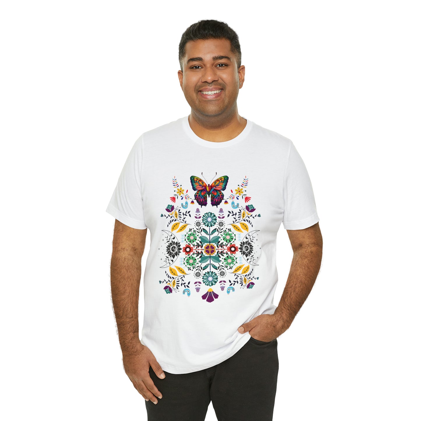 Celestial Folk art butterfly Unisex Jersey Short Sleeve Tee