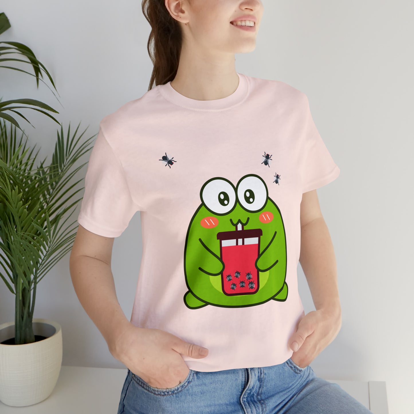 Frog loves boba tea Unisex Jersey Short Sleeve Tee