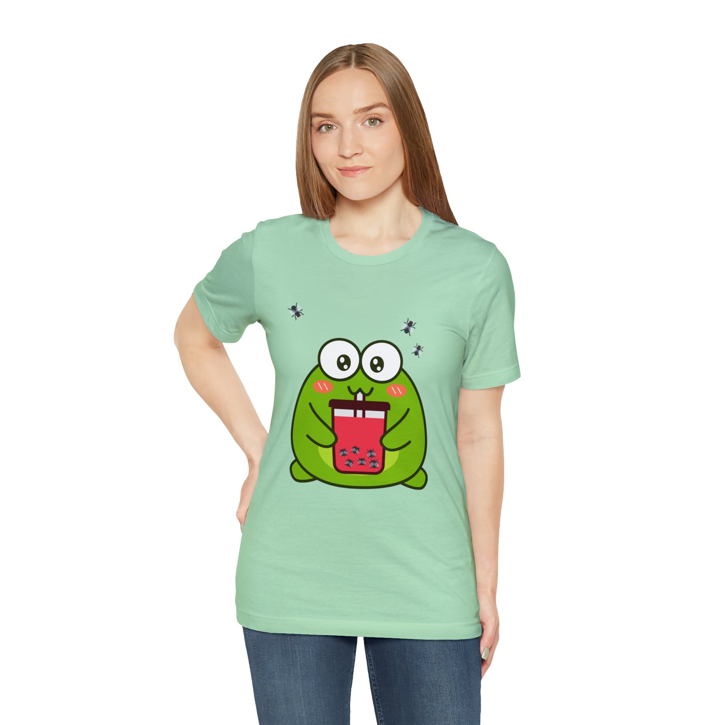 Frog loves boba tea Unisex Jersey Short Sleeve Tee