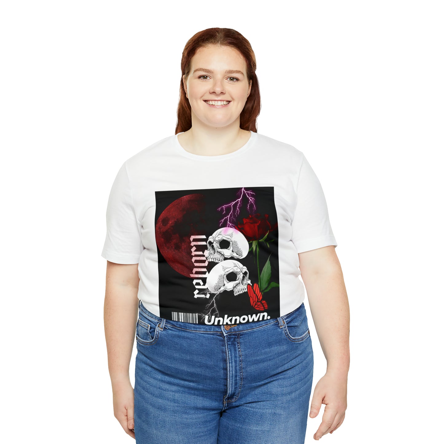 Reborn skull with red rose Unisex Jersey Short Sleeve Tee