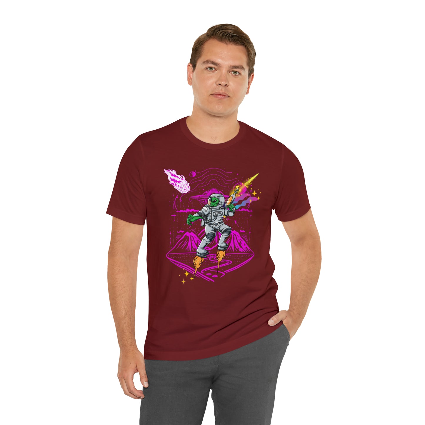 Alien and ray gun Unisex Jersey Short Sleeve Tee