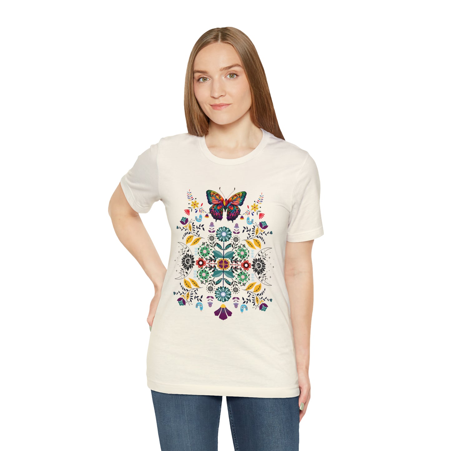 Celestial Folk art butterfly Unisex Jersey Short Sleeve Tee