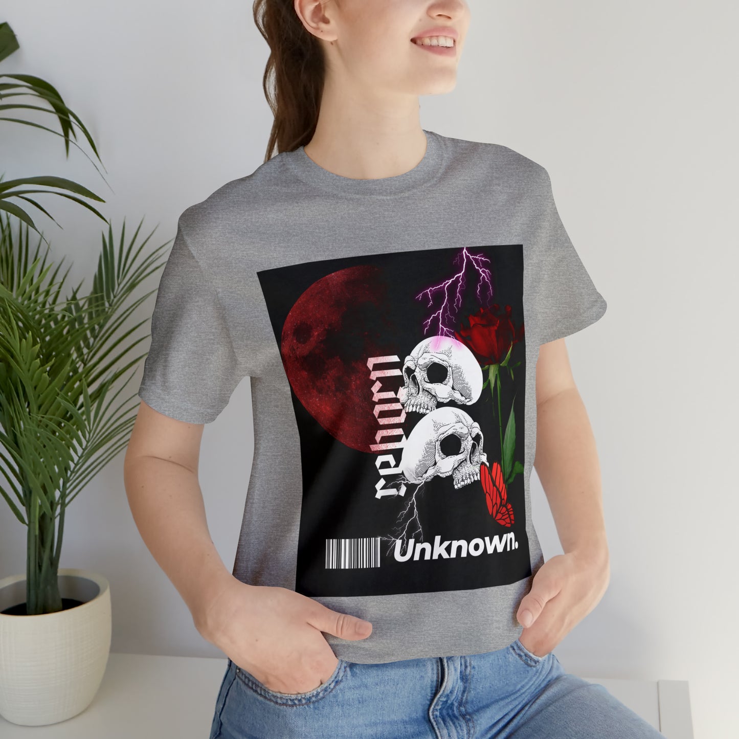 Reborn skull with red rose Unisex Jersey Short Sleeve Tee