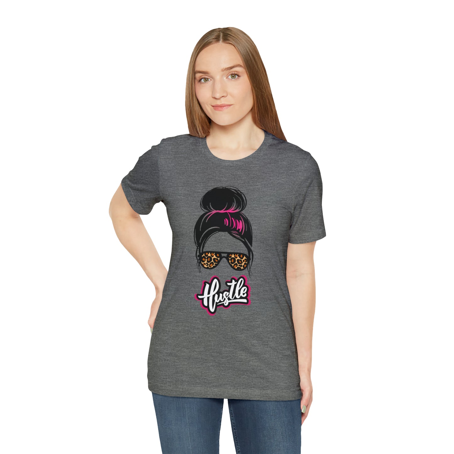 Hustle messy bun pink Unisex Jersey Short Sleeve Tee