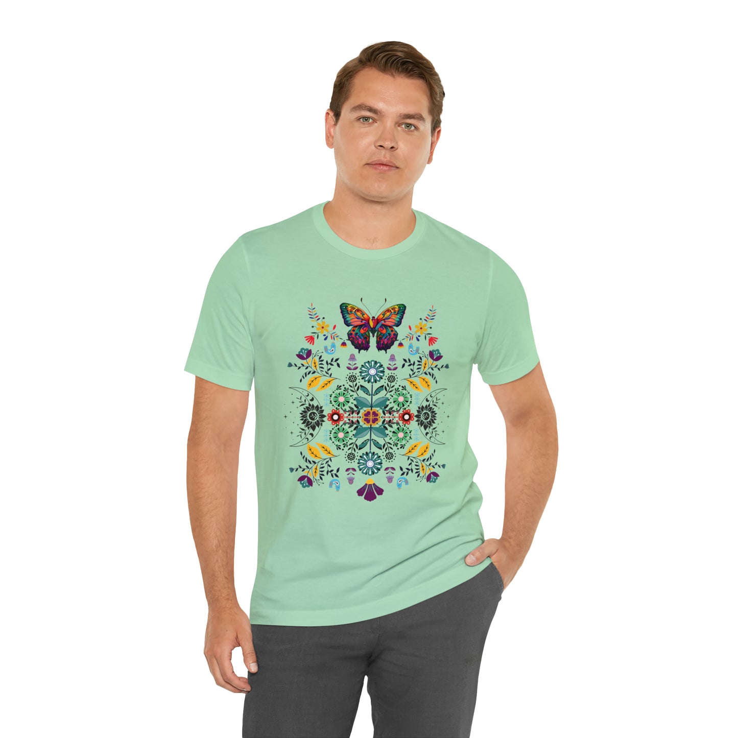 Celestial Folk art butterfly Unisex Jersey Short Sleeve Tee