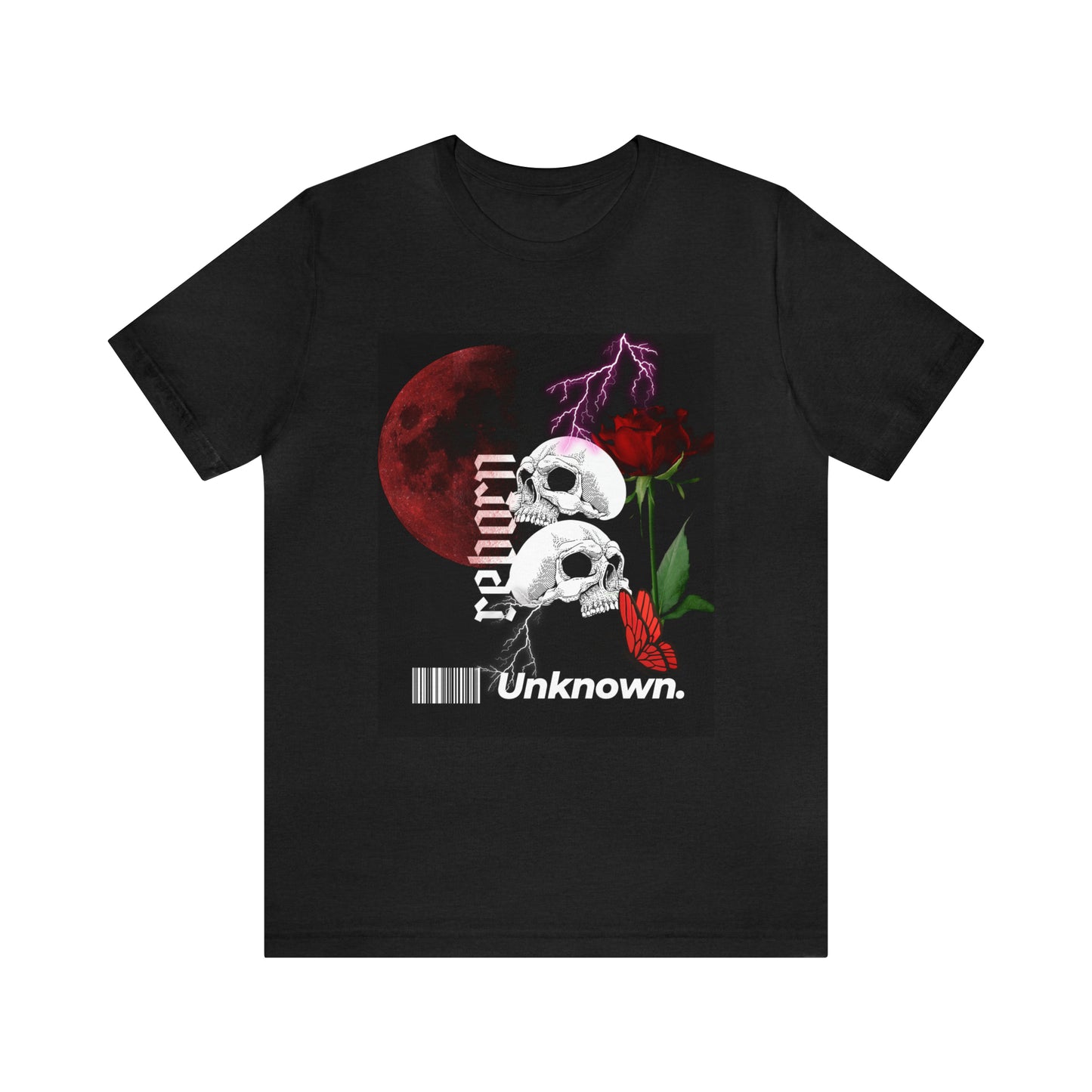 Reborn skull with red rose Unisex Jersey Short Sleeve Tee