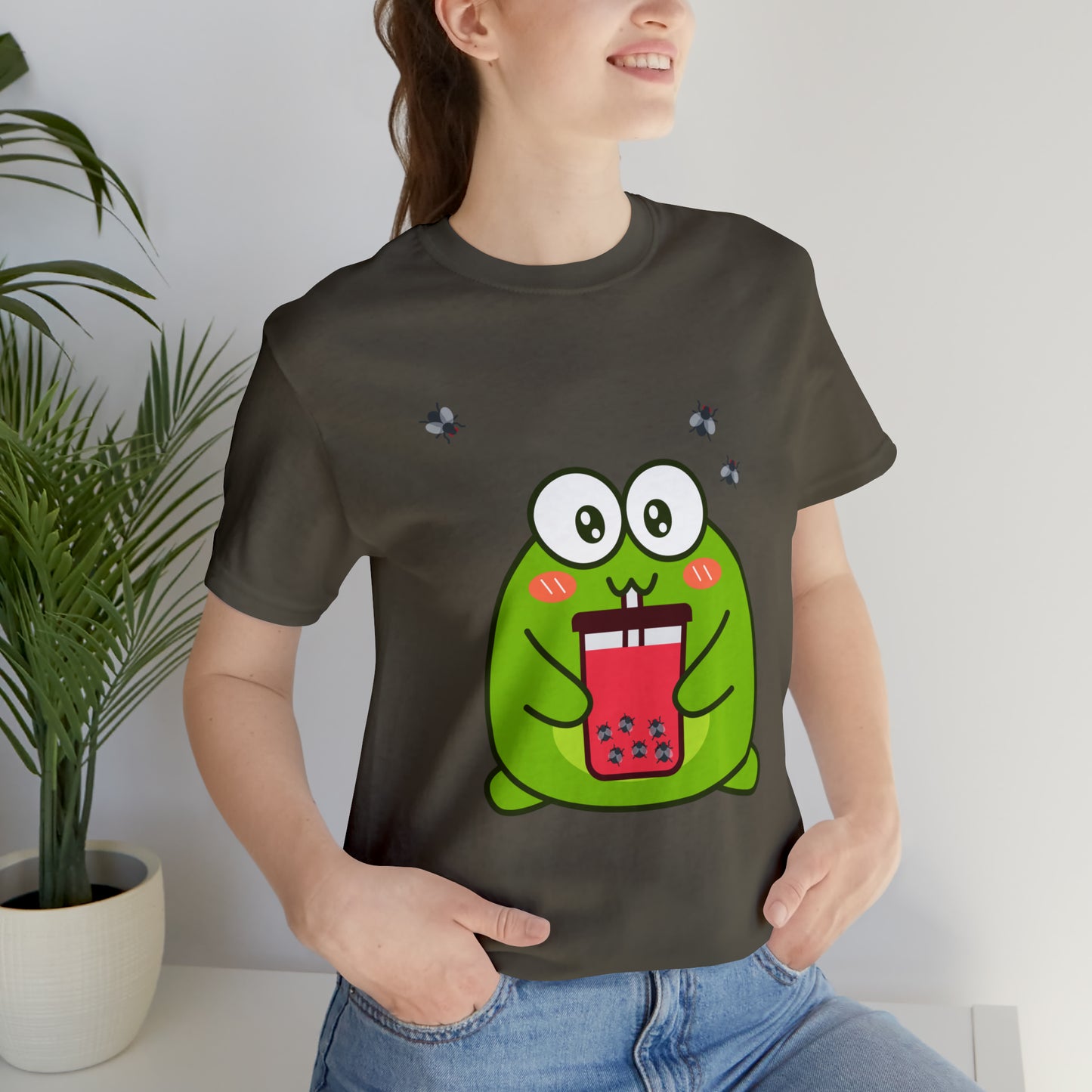 Frog loves boba tea Unisex Jersey Short Sleeve Tee