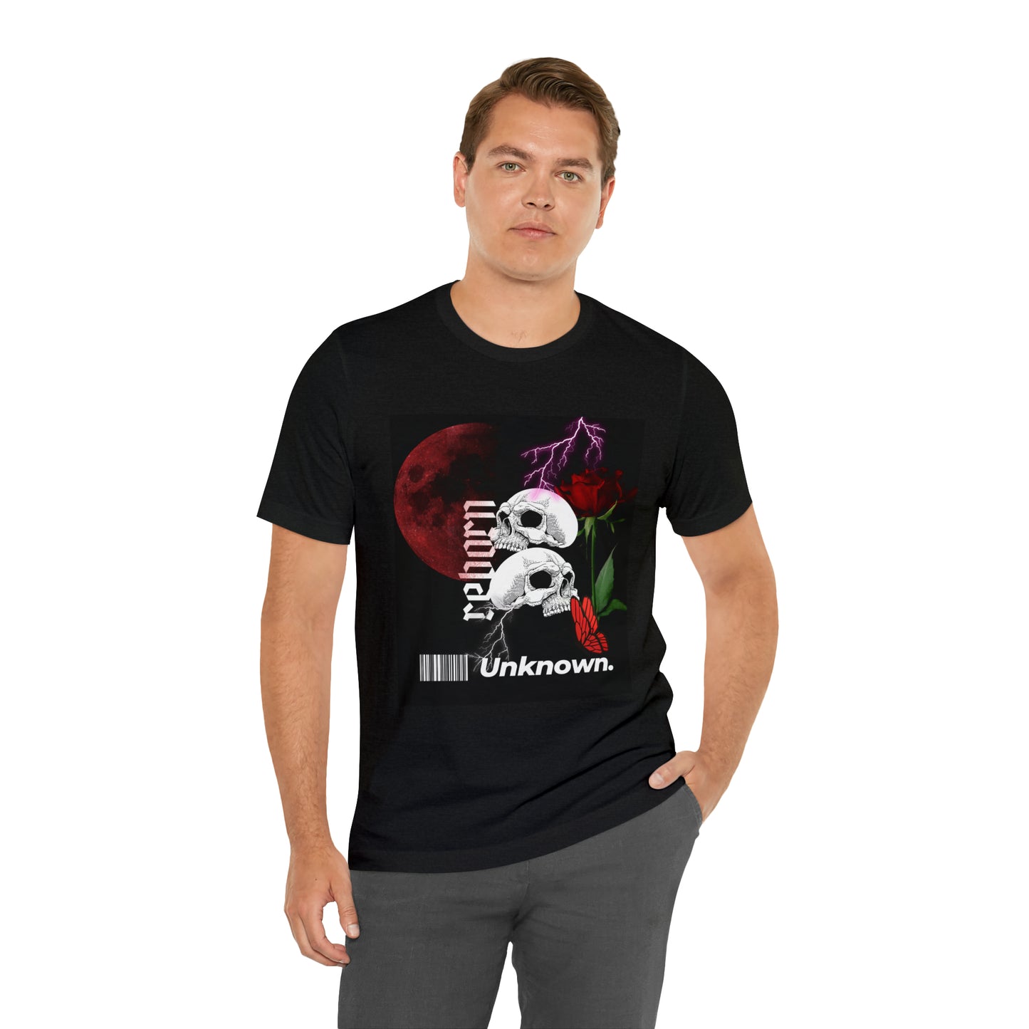 Reborn skull with red rose Unisex Jersey Short Sleeve Tee