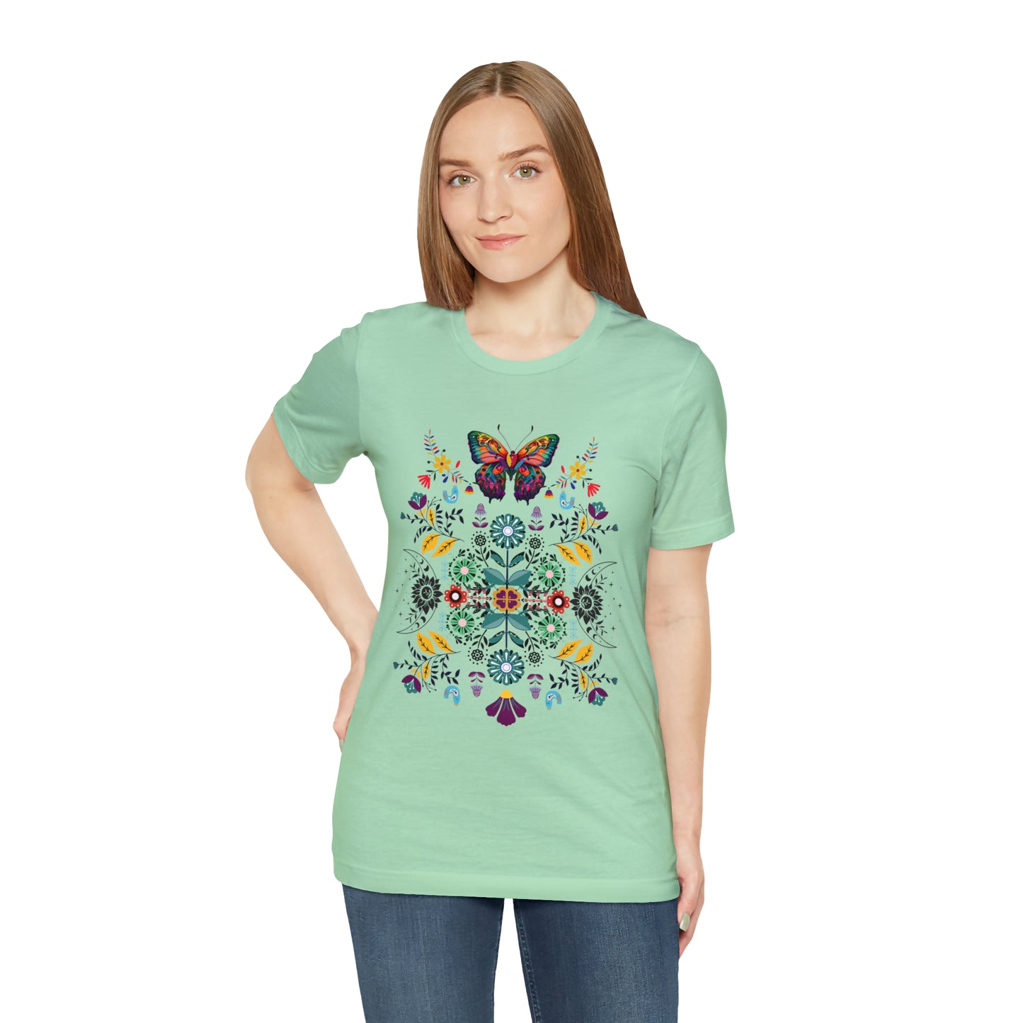 Celestial Folk art butterfly Unisex Jersey Short Sleeve Tee