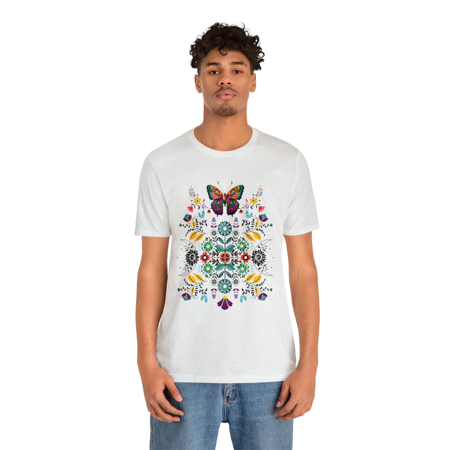 Celestial Folk art butterfly Unisex Jersey Short Sleeve Tee