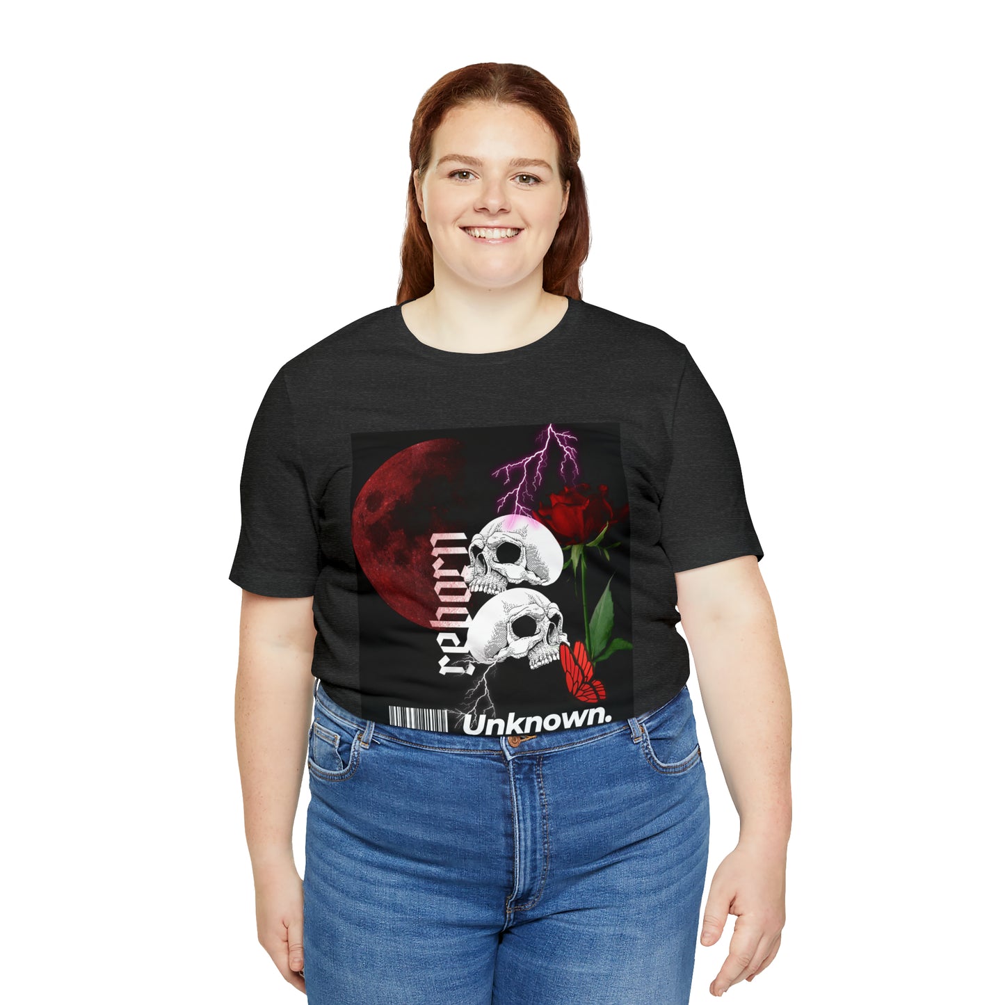 Reborn skull with red rose Unisex Jersey Short Sleeve Tee