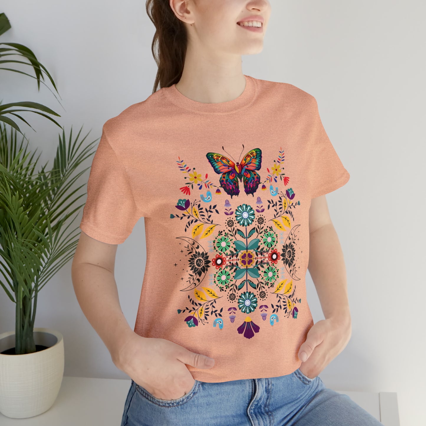 Celestial Folk art butterfly Unisex Jersey Short Sleeve Tee