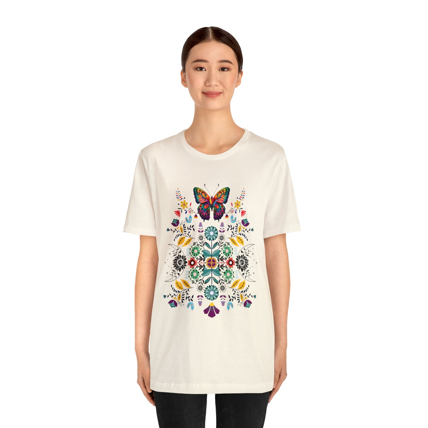 Celestial Folk art butterfly Unisex Jersey Short Sleeve Tee