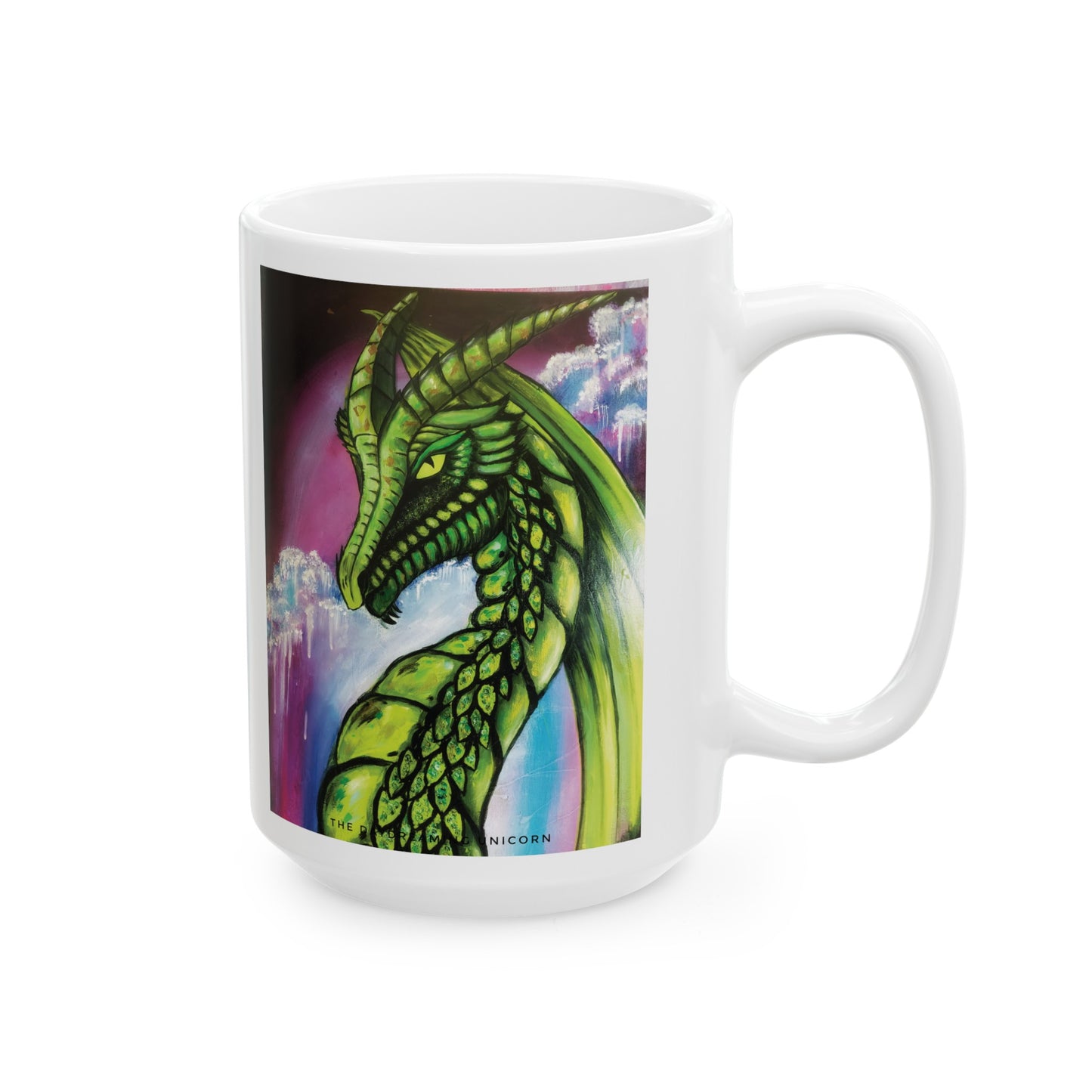 Ceramic Mug, (11oz, 15oz) Artwork Green Dragon