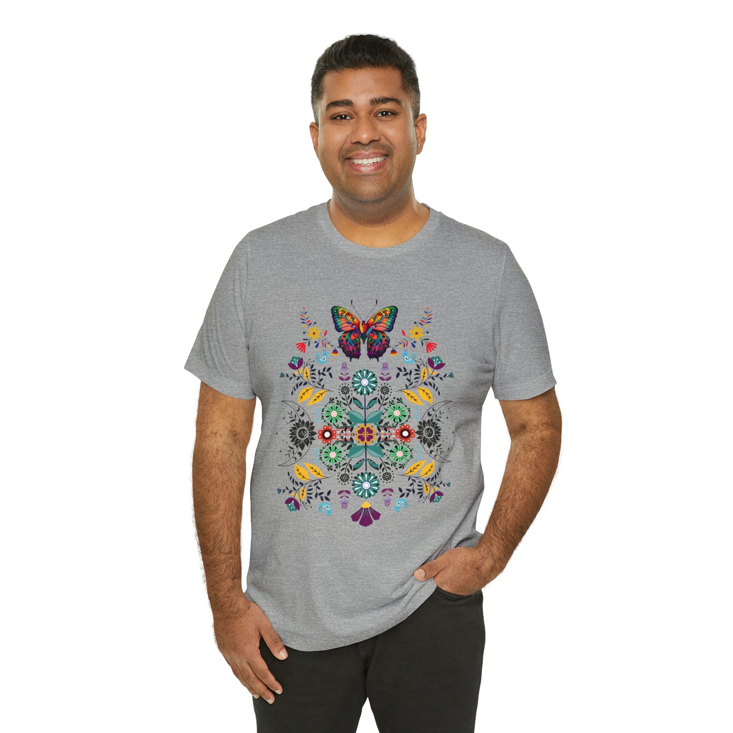 Celestial Folk art butterfly Unisex Jersey Short Sleeve Tee