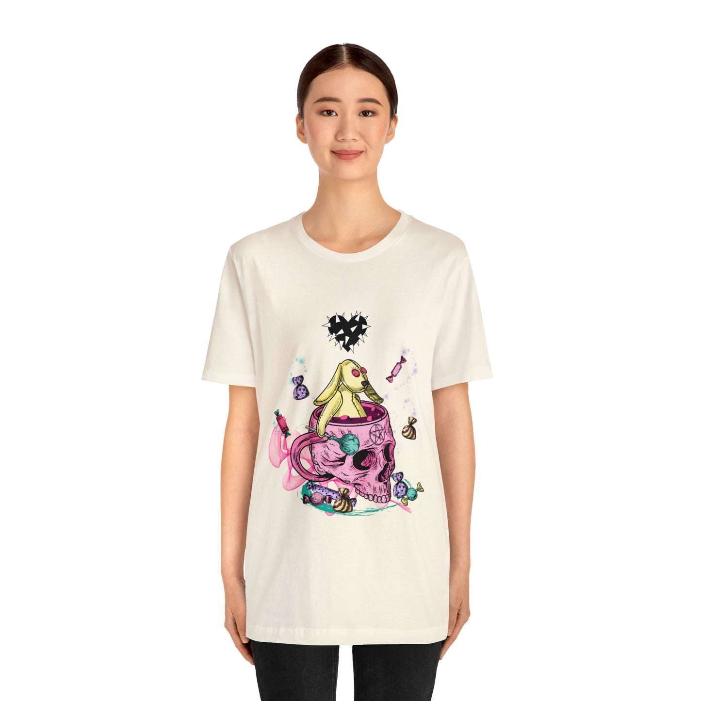 Halloween skull and bunny Unisex Jersey Short Sleeve Tee