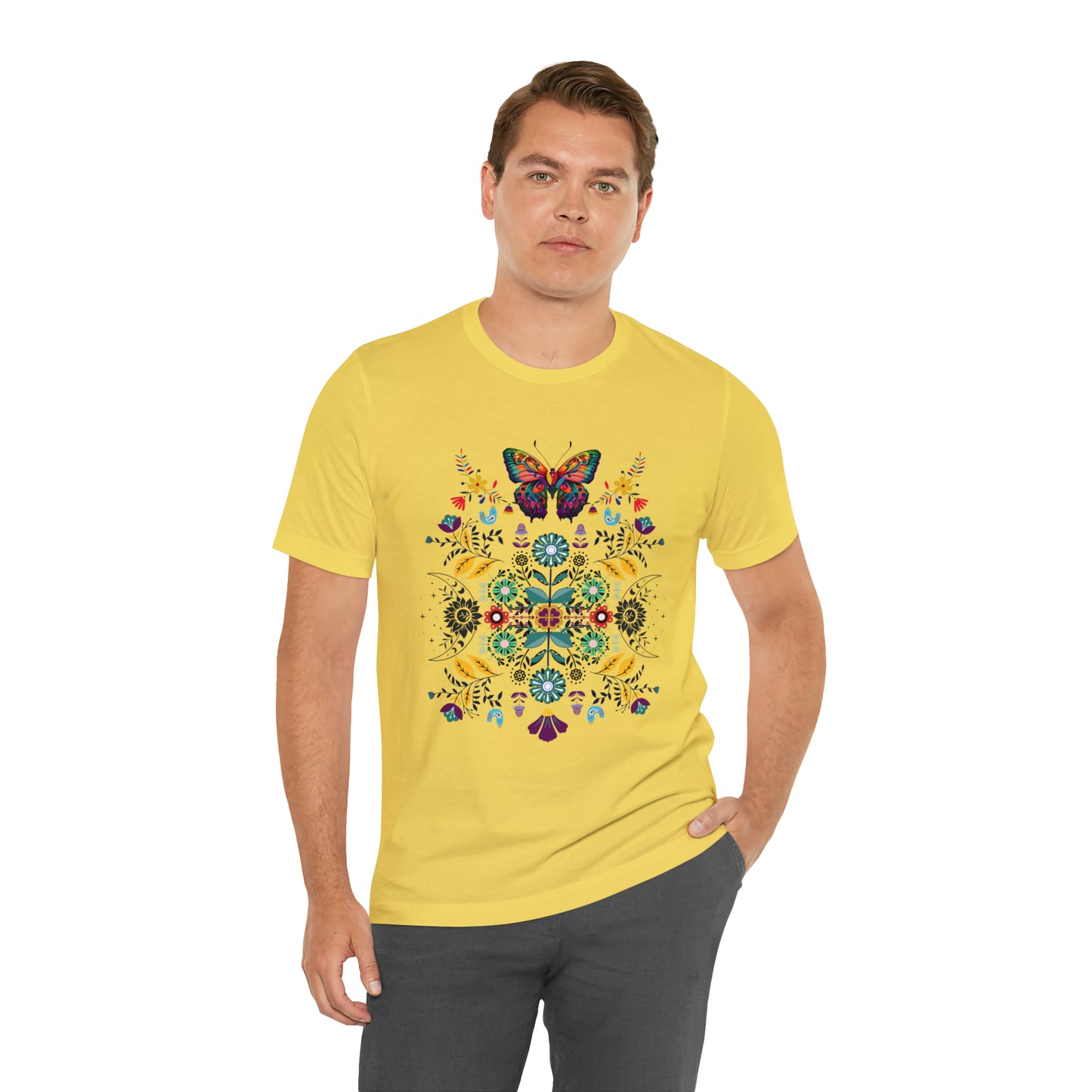 Celestial Folk art butterfly Unisex Jersey Short Sleeve Tee