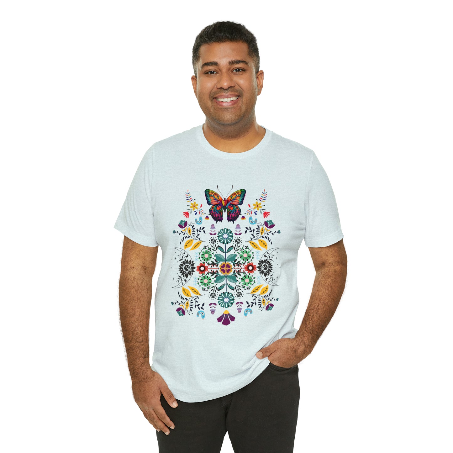 Celestial Folk art butterfly Unisex Jersey Short Sleeve Tee