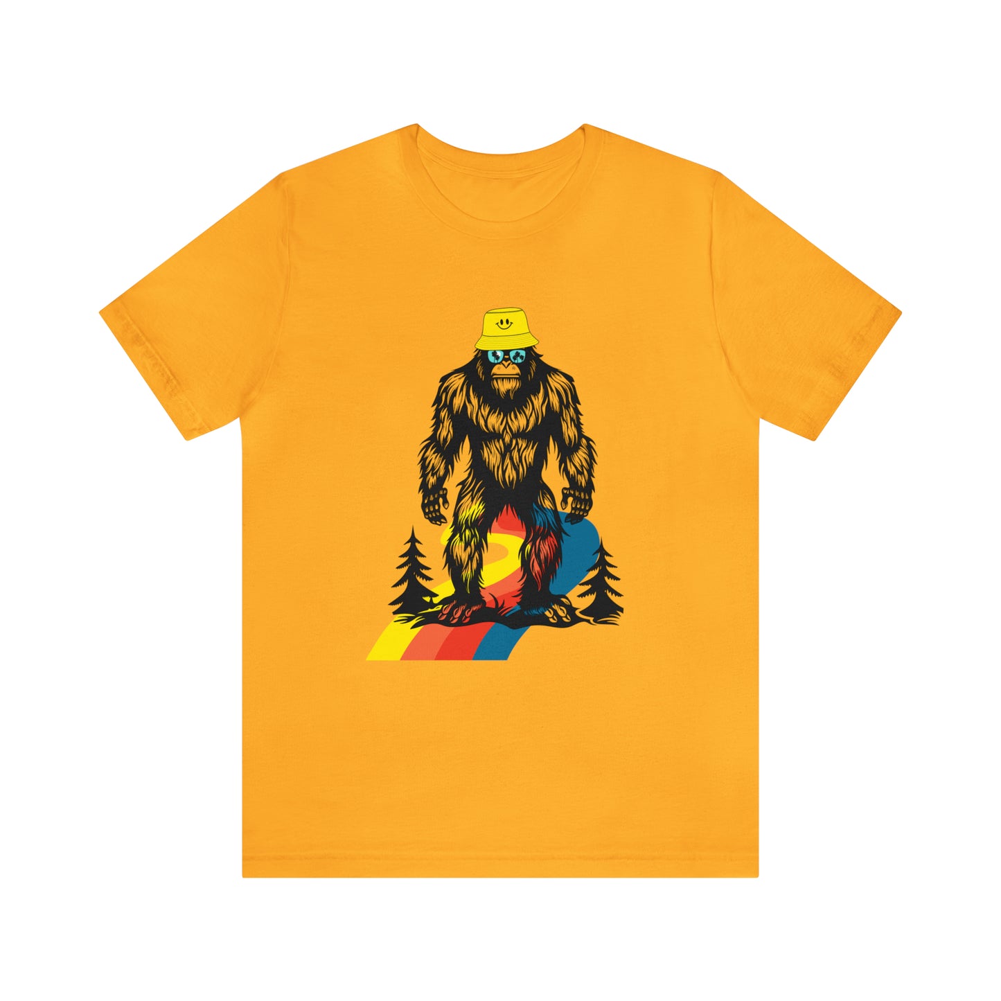 Bigfoot with smiley face hat Unisex Jersey Short Sleeve Tee