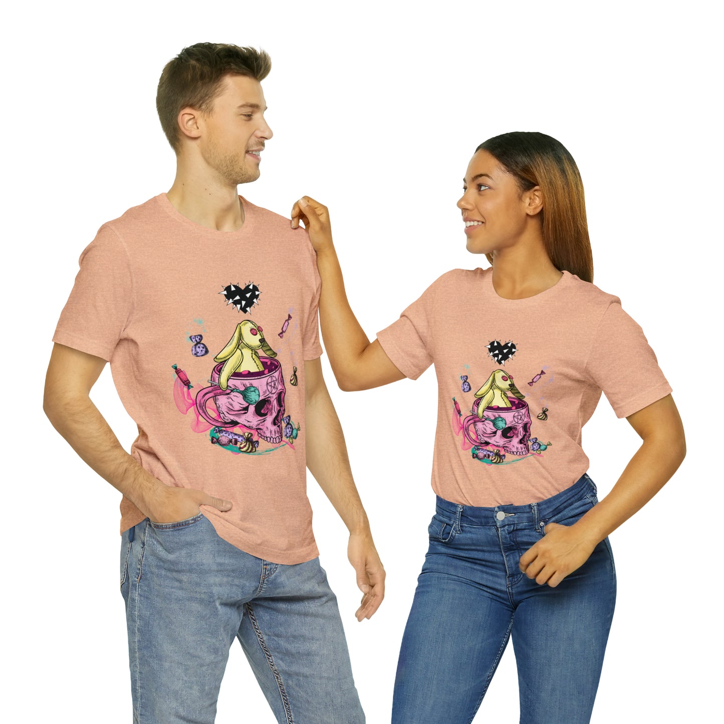 Halloween skull and bunny Unisex Jersey Short Sleeve Tee