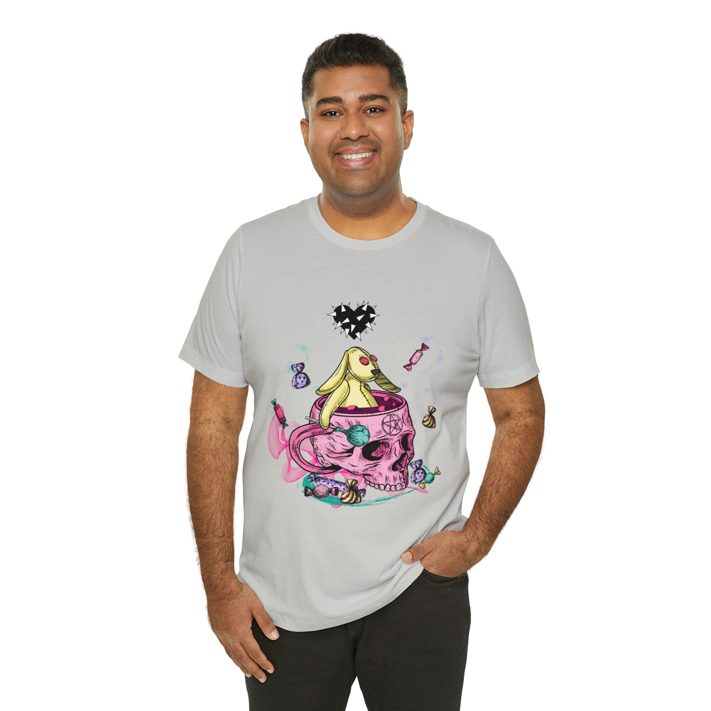 Halloween skull and bunny Unisex Jersey Short Sleeve Tee