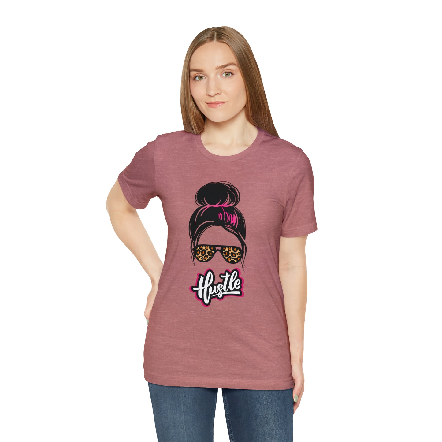 Hustle messy bun pink Unisex Jersey Short Sleeve Tee