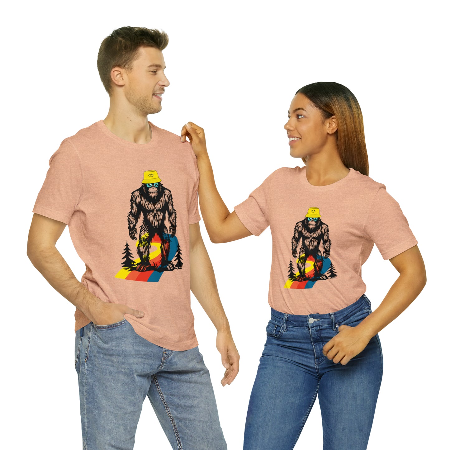 Bigfoot with smiley face hat Unisex Jersey Short Sleeve Tee