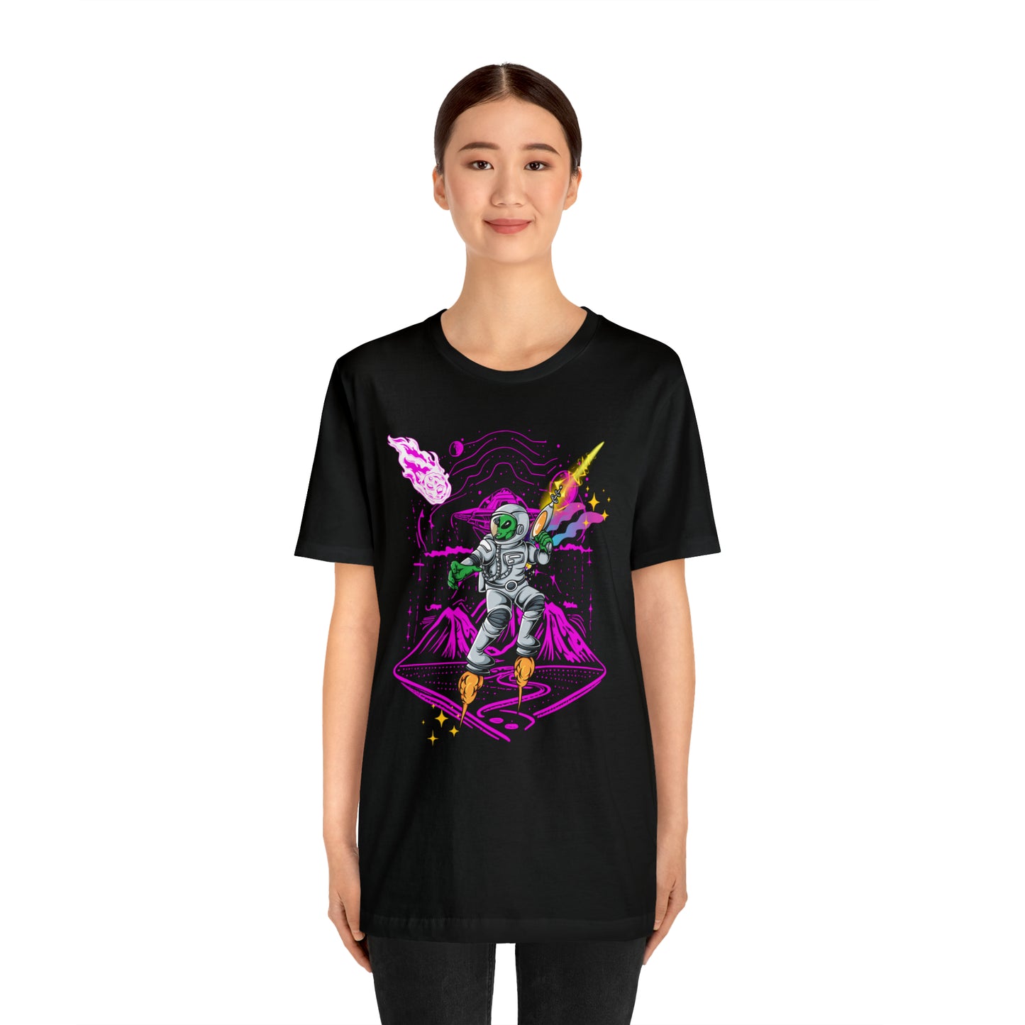 Alien and ray gun Unisex Jersey Short Sleeve Tee